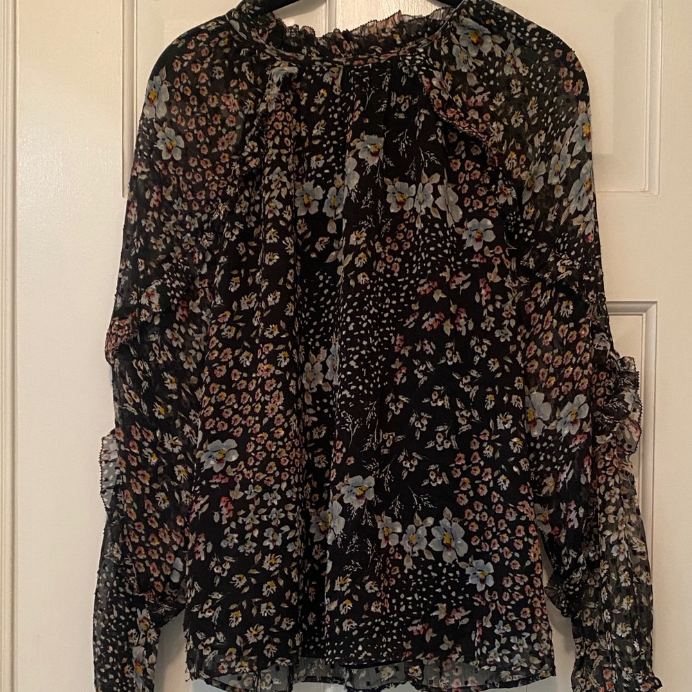 LOFT Black Floral Blouse